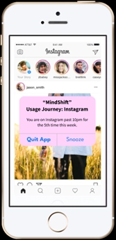 An image of a MindShift notification on top of the Instagram page
