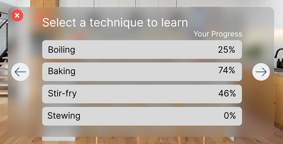 Image showing the tab for selecting cooking technique.