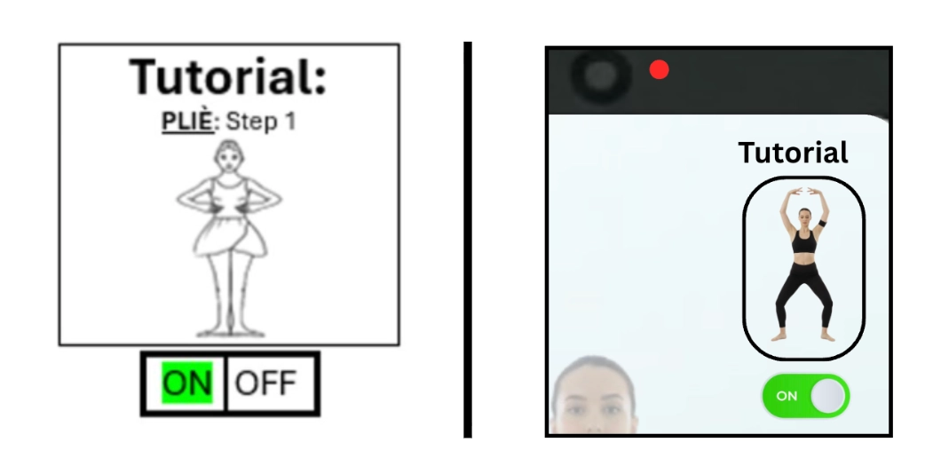 Initial mockup vs final mockup of the tutorial screen being displayed