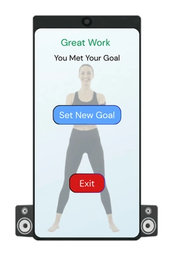 Smart mirror congratulating user once more and suggesting they set a new goal.