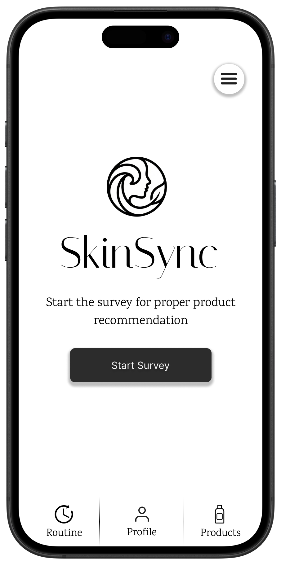 Start screen of the SkinSync app.