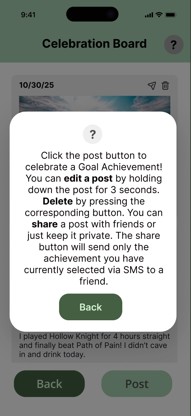 Help on the celebration board page.