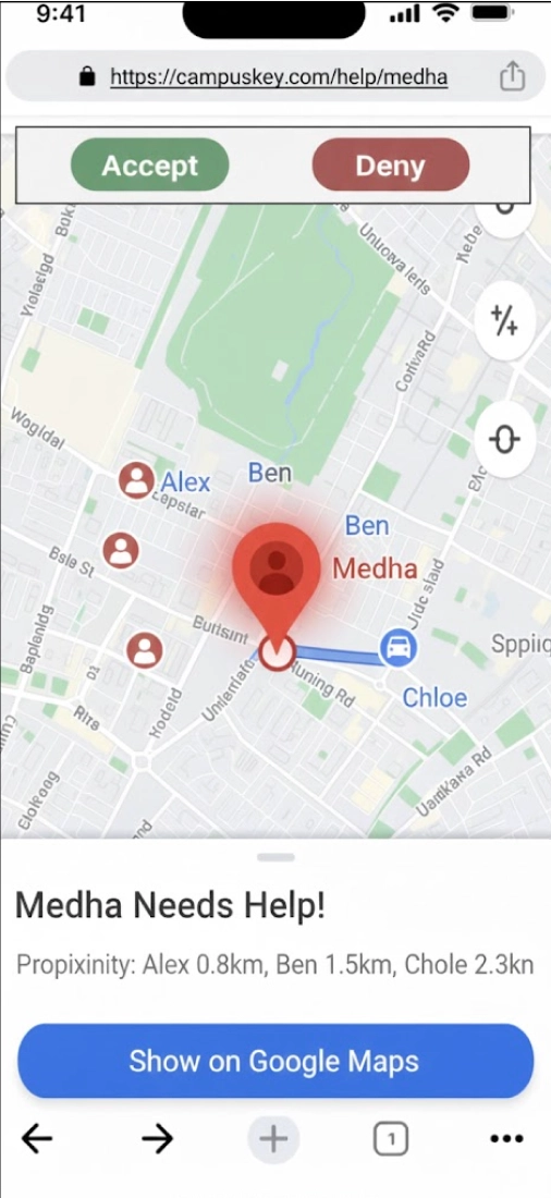 Image of page where trusted friends can see other friends' locations and the user's location.
