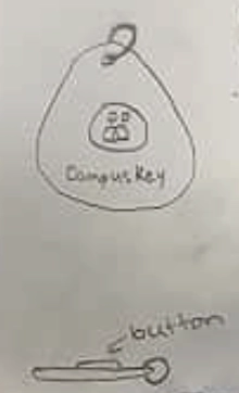 Before image of keychain prototype with 1 button, no activation lever, and pattern clicking.