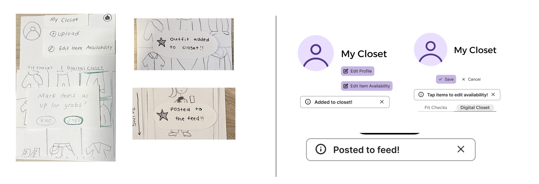 Original paper notification design on the left, new digital notification design on the right.