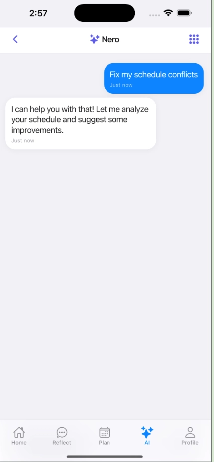 Schedule view with overlapping events highlighted and options to adjust or move tasks.