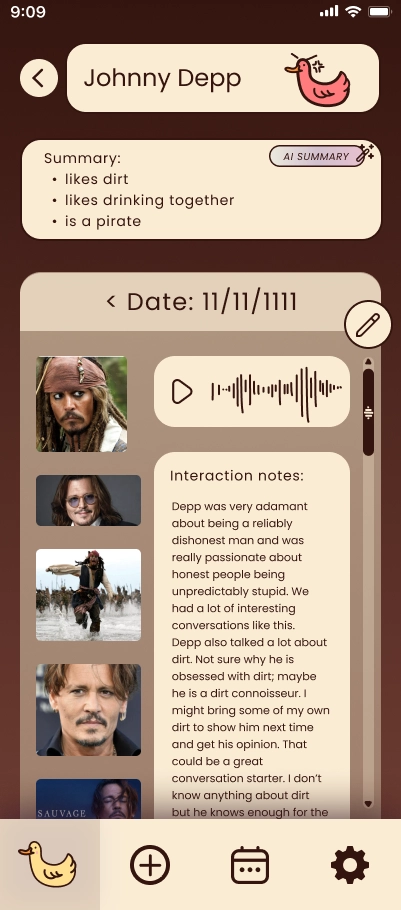 Recording screen with a duck saying duck is ready to listen with a start recording button.