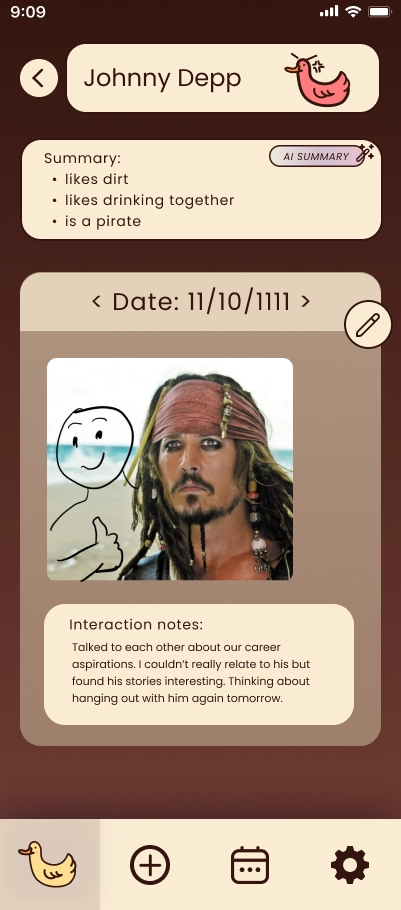 Profile screen with specific date 11.10.1111 with a text and incldued image.