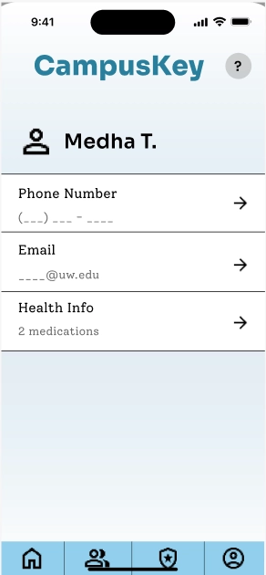 Image of profile page of the website with health, profile, and user information.