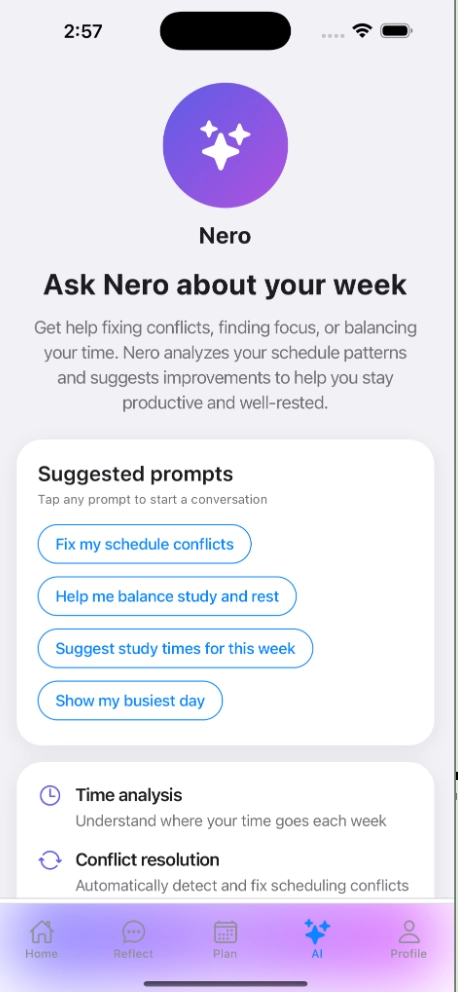 Earlier reflection screen with a layout very similar to planning, causing confusion.