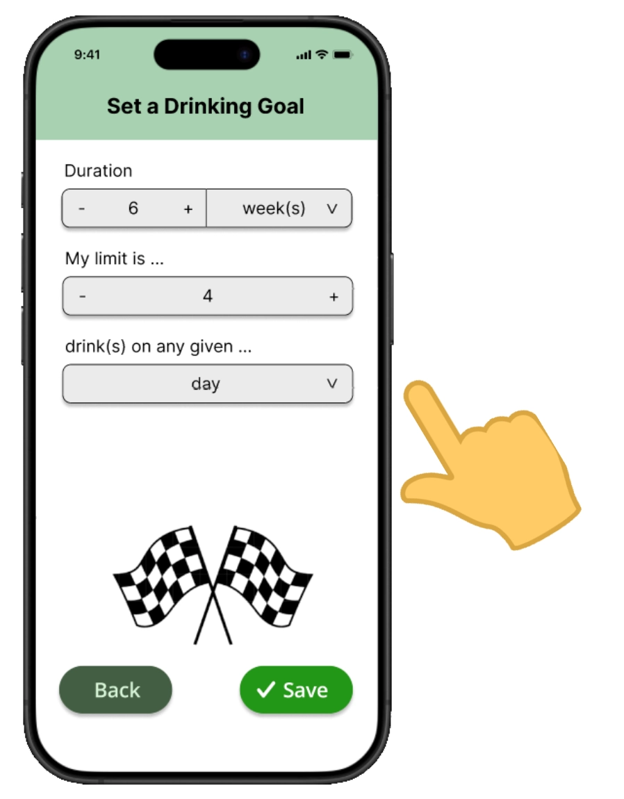 Users can set their drinking goals on the App by choosing duration, limit and period.