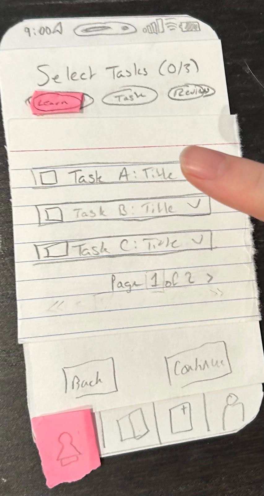 Paper Prototype for Task Selection.