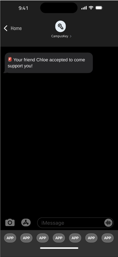 Screen capture of a text message notification showing a friend requested help.