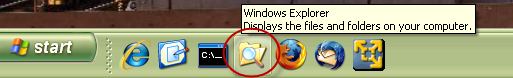 Screenshot of the Windows task bar with the Windows Explorer icon highlighted
