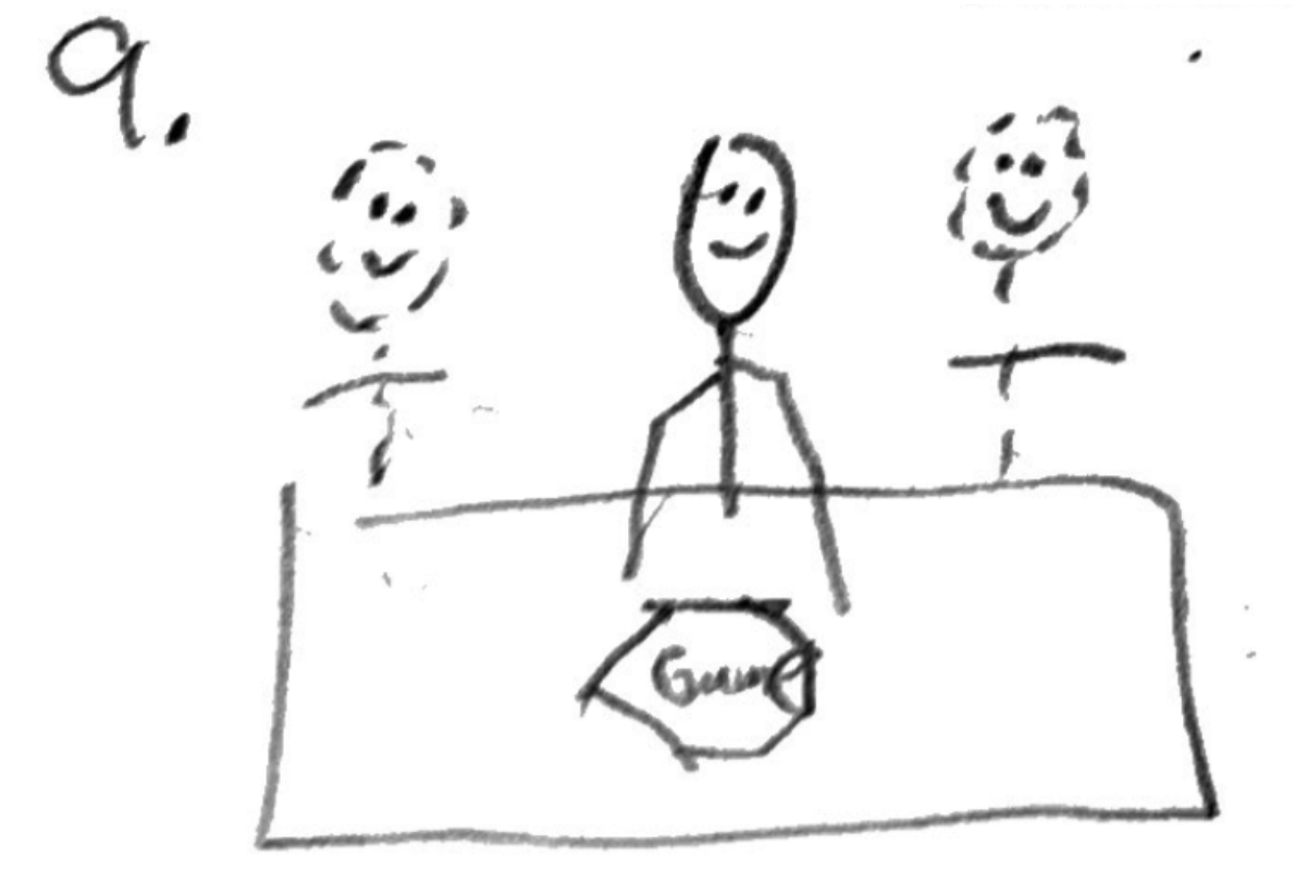 Drawing of John and friends enjoying the game "Pandemic"