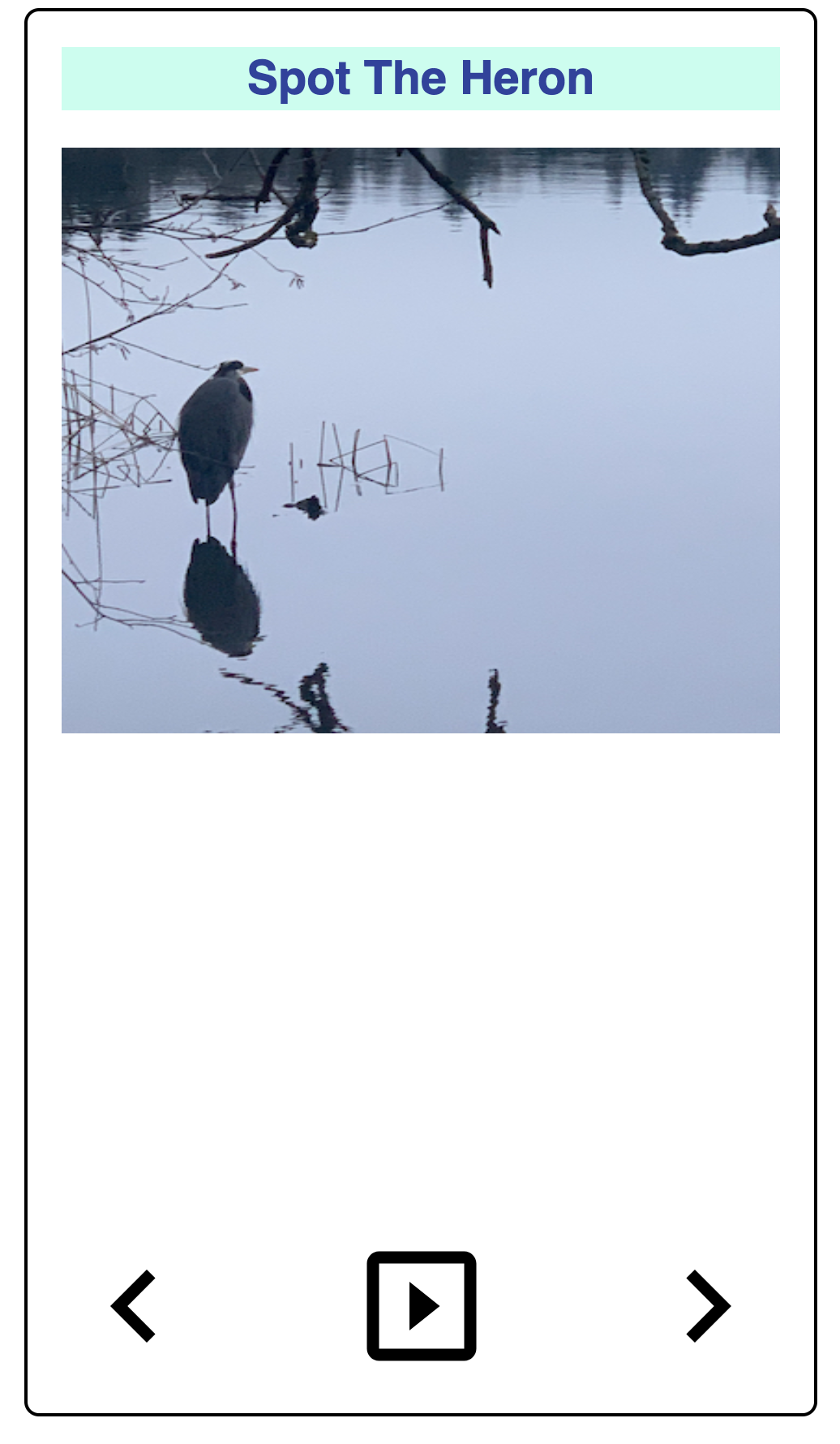 :img Initial screen for the spot the heron app, 90%,width