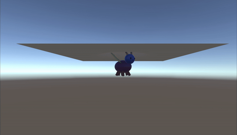 Freefall scene with cloth draping over bug model