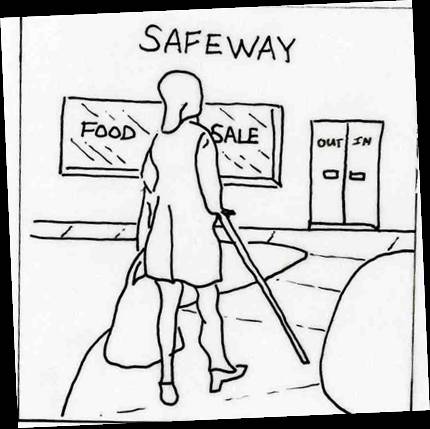 Blind person going to a grocery store