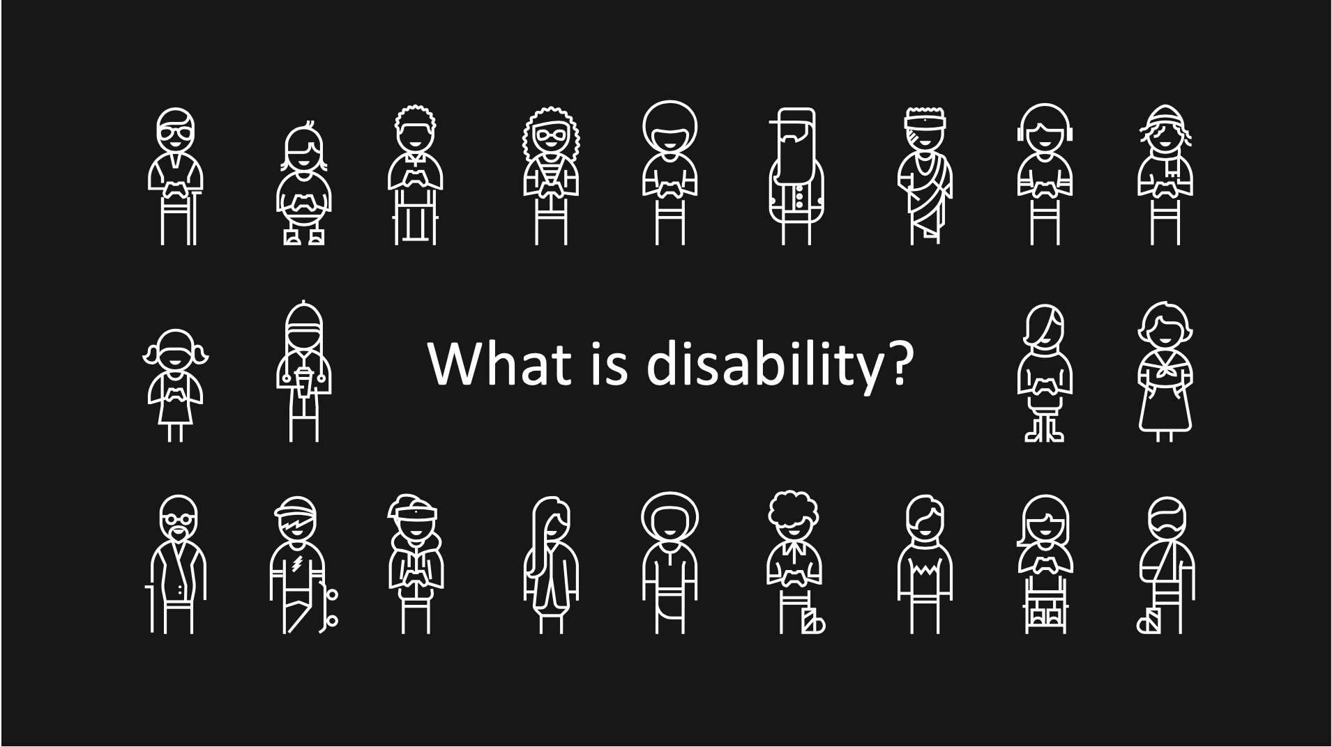 What is disability? Text is surrounded by diverse people