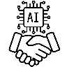 The icon for the Allen School ‘AI for Collaboration’ policy. The letters AI in the center of a microchip-like image above two hands engaged in a handshake.