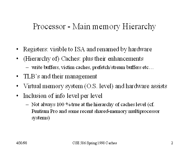 Processor Main Memory Hierarchy